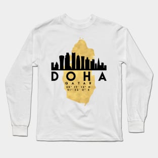 Doha Qatar Skyline Map Art Long Sleeve T-Shirt